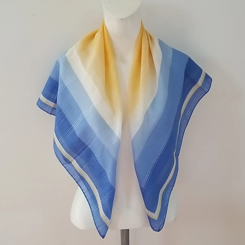 Olga Greco Blue Yellow Metallic Geometric Scarf